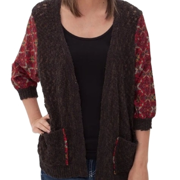 BKE Sweaters - NWOT BKE Boutique Pieced Chiffon Open Weave Flyaway Cardigan Sweater Size S Cute